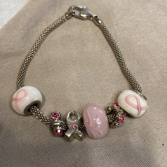 Jewelry - Silver color metal breast cancer awareness pink ribbon bracelet jewelry